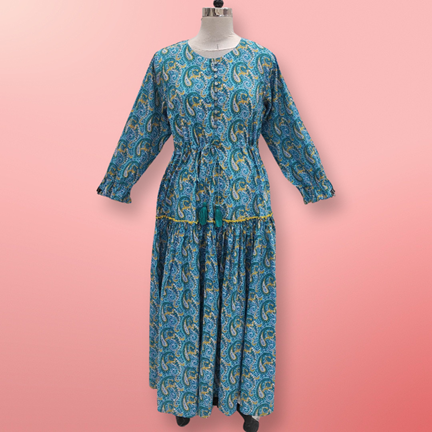 2XL/3XL Cora Printed Cotton Dress 57&quot; Long Jalabiya