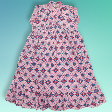 4-5 Year Amani Crystal Printed Cotton Girls Dress 34&quot; Short Sleeves Jalabiya