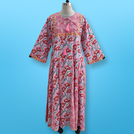 S/M  Multi Anaya Printed Cotton Dress 57&quot;Long Jalabiya