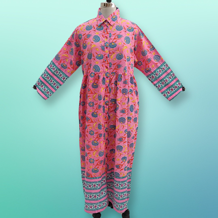 2XL/3XL Ana Printed Cotton Dress 56&quot; Long Jalabiya