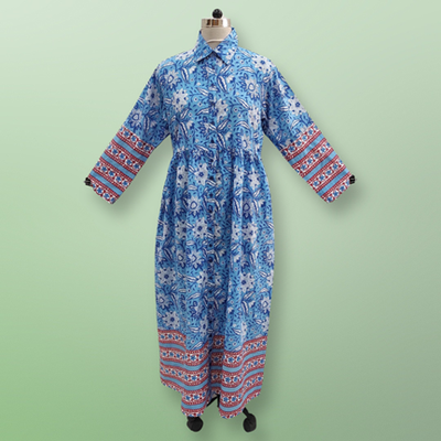 2XL/3XL Ana Printed Cotton Dress 56&quot; Long Jalabiya