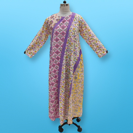 XS/S Nury Crystal Multi Printed Cotton Dress 54&quot; Long Jalabiya