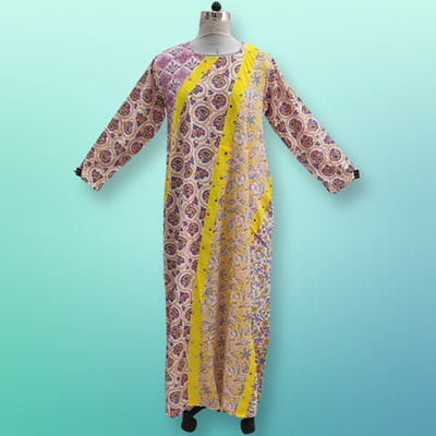 S/M Nury Multi Printed Cotton Dress 56&quot; Long Jalabiya