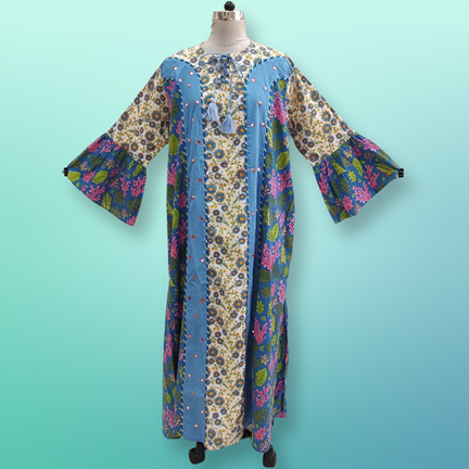 4XL/5XL Rimsha Multi Printed Cotton Dress 56&quot; Long Jalabiya