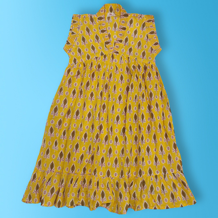 10-11 Year Amani Crystal Printed Cotton Girls Dress 46&quot; Short Sleeves Jalabiya