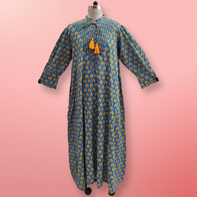 2XL/3XL Anisa Printed Cotton Dress 57&quot;  Long Sleeves Jalabiya