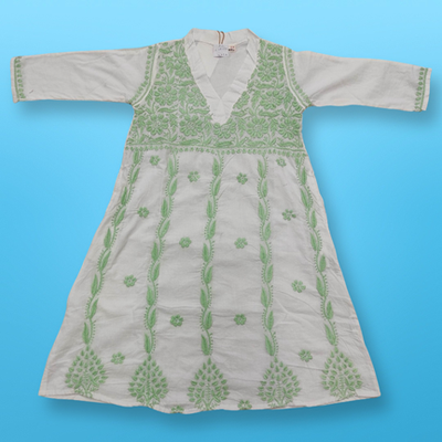 2-3 Year Teena Embroidery White Cotton Girls Dress 30&quot; Long Jalabiya