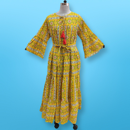 L/XL Abiya Printed Cotton Dress 57&quot; Long Jalabiya
