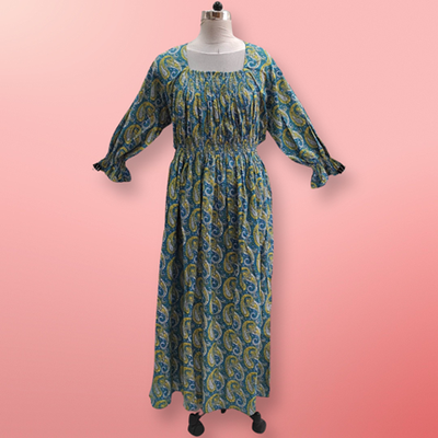 Free Size Fazlin Printed Cotton Dress 57&quot; Long Jalabiya