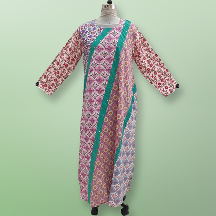 L/XL Nury Multi Printed Cotton Dress 56&quot; Long Jalabiya
