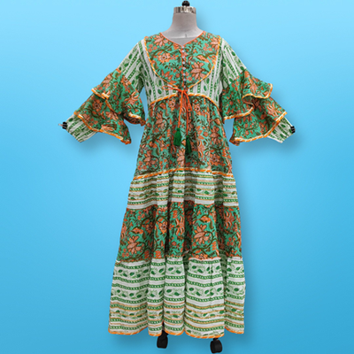 L/XL Adeeba Printed Cotton Dress 57&quot; Long Jalabiya