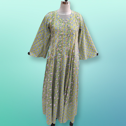 S/M Liya Printed Cotton Dress 57&quot; Long Jalabiya