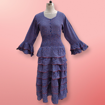 L/XL Jawaria Printed Cotton Dress 57&quot; Long Jalabiya