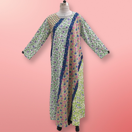 L/XL Nury Multi Printed Cotton Dress 56&quot; Long Jalabiya