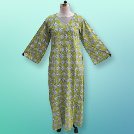2XL/3XL Khadijah Printed Cotton Dress 57&quot;Long Jalabiya