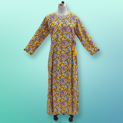 2XL/3XL Qifa Printed Cotton Dress 57&quot; Long Jalabiyas