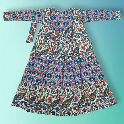 6-7 Year Yumna Printed Cotton Girls Dress 38&quot; Long Jalabiya