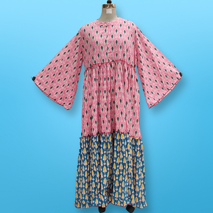 XS/S Aaniya Printed Cotton Dress 54&quot; Full Sleeves Jalabiya