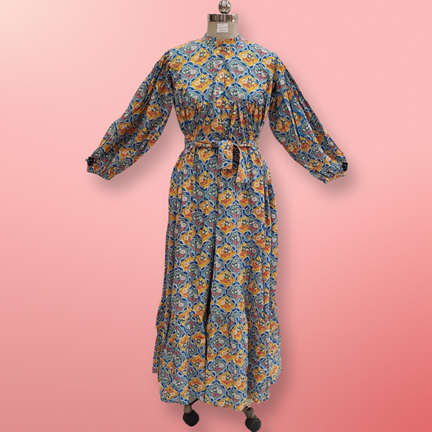 2XL/3XL  Zahra Printed Cotton Dress 57&quot; Jalabiya