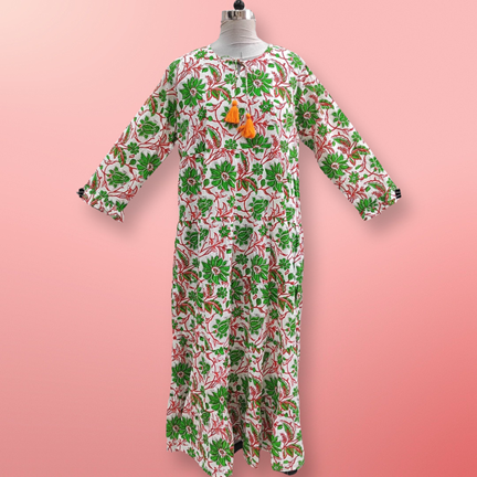 2XL/3XL Razia Printed Cotton Dress 57&quot; Jalabiya