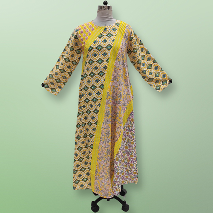 XS/S Nury Crystal Multi Printed Cotton Dress 54&quot; Long Jalabiya