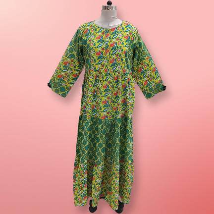 L/XL Juhi Printed Cotton Dress 57&quot; Long Jalabiya