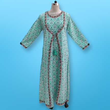 L/XL Floral Printed Cotton Dress 57&quot; Long Jalabiya