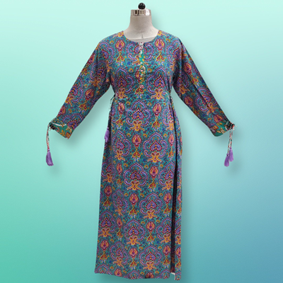 L/XL Jasmine Printed Cotton  Dress 57&quot;Long Jalabiya