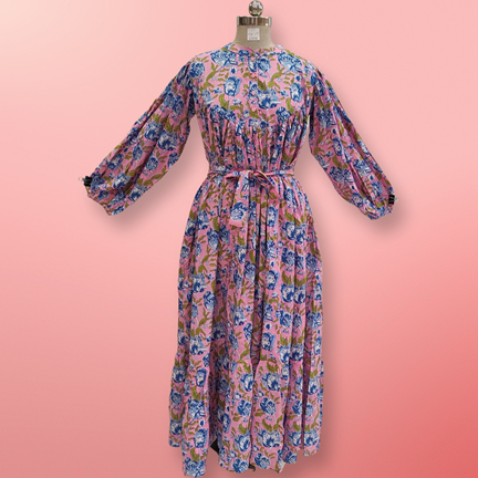 L/XL  Zahra Printed Cotton Dress 57&quot; Jalabiya