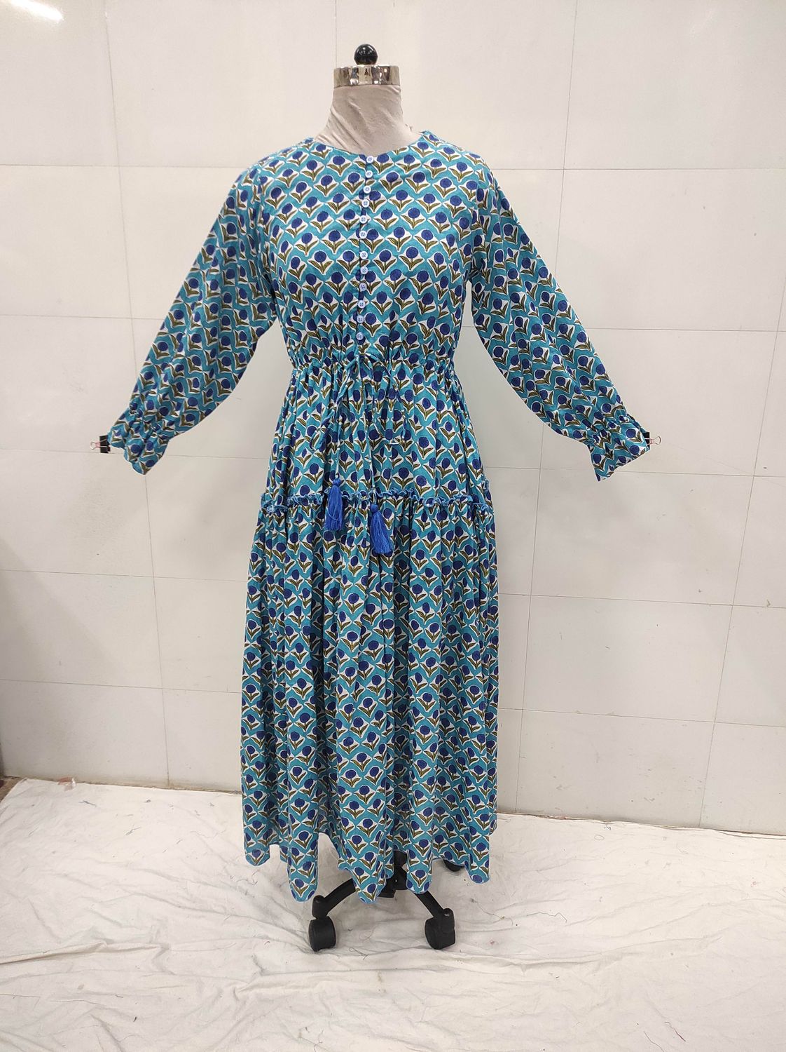 XS/S Cora Printed Cotton Dress 54&quot; Long Jalabiya