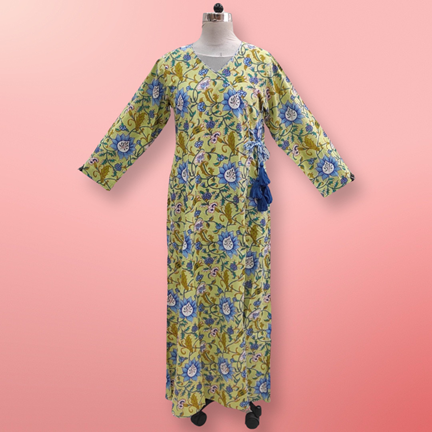 12-13 Year Qifa Printed Cotton Girls Dress 50&quot; Long Jalabiya