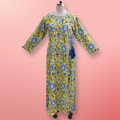 12-13 Year Qifa Printed Cotton Girls Dress 50&quot; Long Jalabiya
