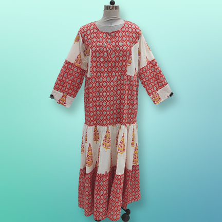 2XL/3XL Juhi Printed Cotton Dress 57&quot; Long Jalabiya
