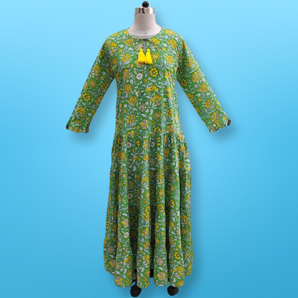 2XL/3XL Razia Printed Cotton Dress 56&quot; Jalabiya
