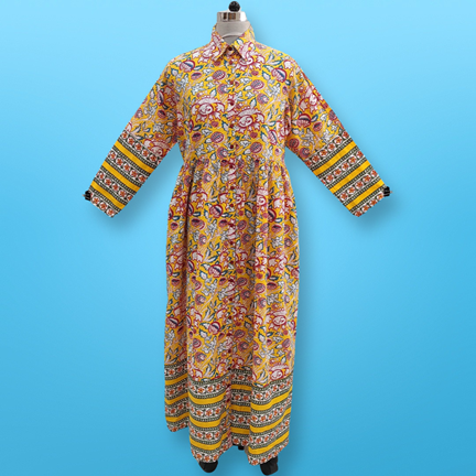 4XL/5XL Ana Printed Cotton Dress 57&quot; Long Jalabiya
