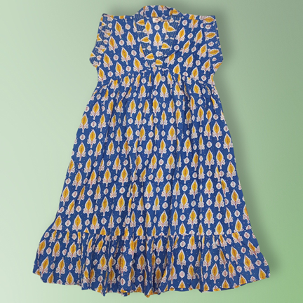 4-5 Year Amani Crystal Printed Cotton Girls Dress 34&quot; Short Sleeves Jalabiya