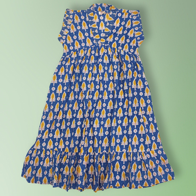 4-5 Year Amani Crystal Printed Cotton Girls Dress 34&quot; Short Sleeves Jalabiya