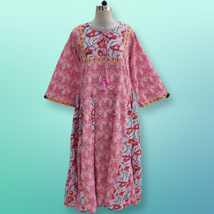 XS/S Anaya Printed Cotton Dress 54&quot;Long Jalabiya