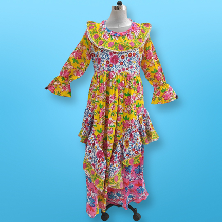 L/XL Jalila Printed Cotton Dress 57&quot; Long Jalabiya
