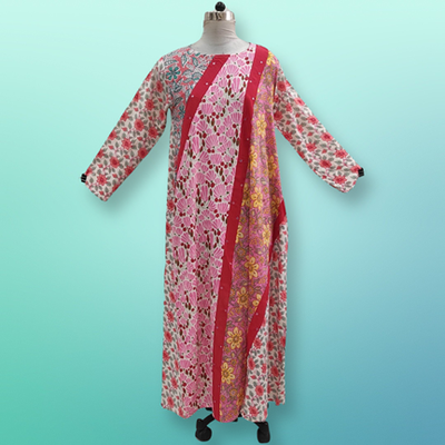 S/M Nury Multi Printed Cotton Dress 56&quot; Long Jalabiya