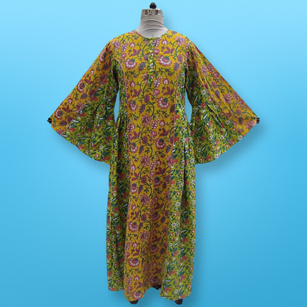 2XL/3XL Mahdis Printed Cotton Dress 57&quot; Long Jalabiya