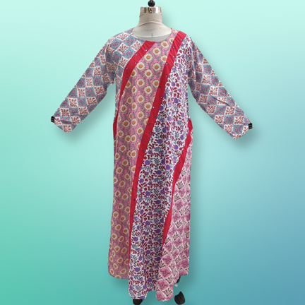 L/XL Nury Multi Printed Cotton Dress 56&quot; Long Jalabiya