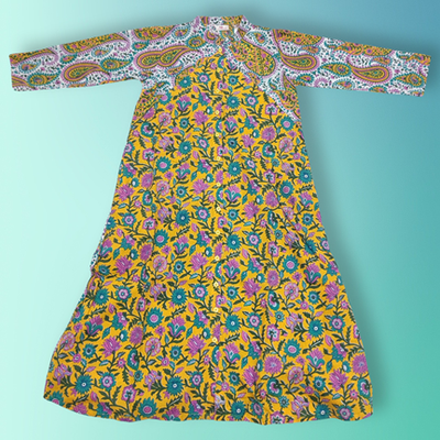 10-11 Year Honey Printed Cotton Girls Dress 46&quot; Long Jalabiya