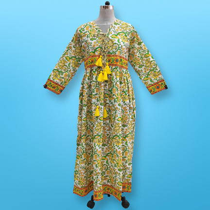 L/XL  Beach Printed Cotton Dress 57&quot; Long Jalabiya