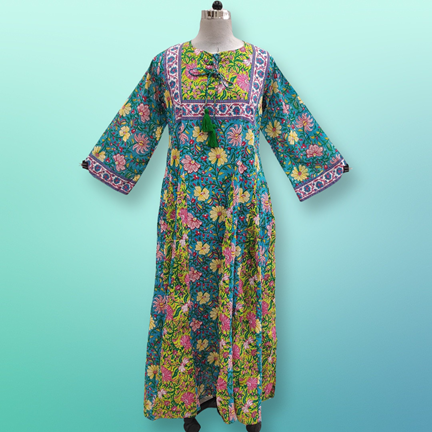 S/M  Multi Anaya Printed Cotton Dress 57&quot;Long Jalabiya