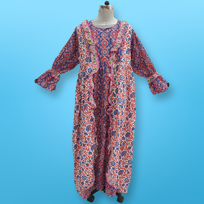 XS/S Myza Printed Cotton Dress 54&quot; Long Jalabiya