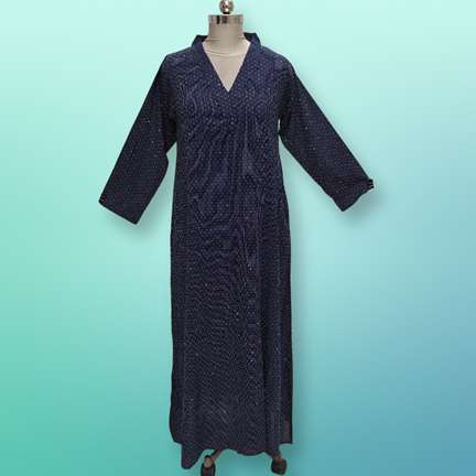 S/M Teena Crystal Dark Blue  Cotton Dress 56&quot; Long Jalabiya