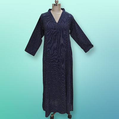 S/M Teena Crystal Dark Blue  Cotton Dress 56&quot; Long Jalabiya