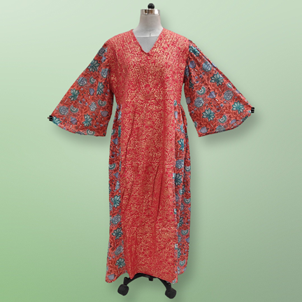 S/M Zaheera Printed Cotton Dress 57&quot; Long Jalabiya