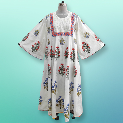 L/XL Meheq Printed Cotton Dress 57&quot; Long Sleeves Jalabiya